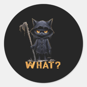 What Cat Black Cat Halloween Scary Cat Angry Cat Classic Round Sticker