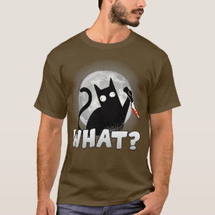 What Cat With Knife Full Moon Fun Funny Halloween T-Shirt