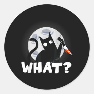 What Cat With Knife Toon Full Moon Funny Halloween Classic Round Sticker