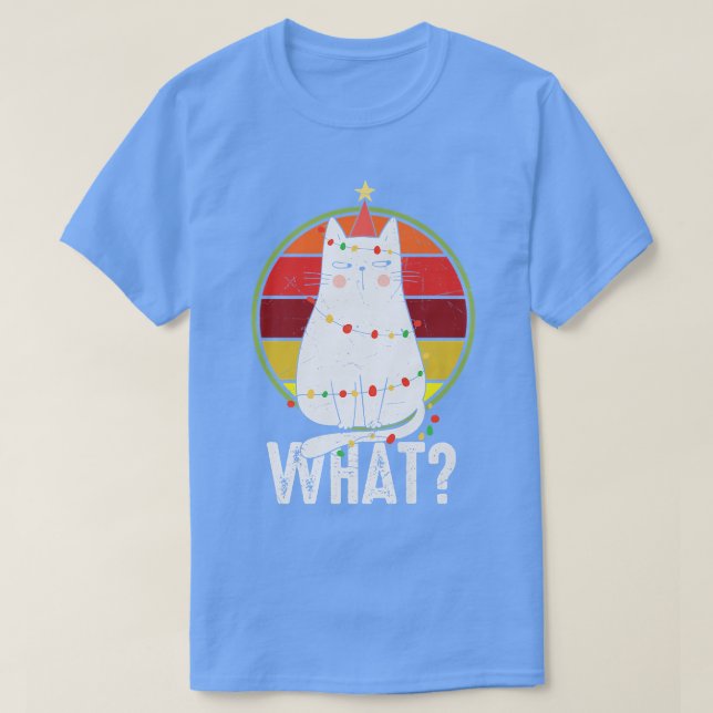 What Cat Xmas Lights Funny Christmas  T-Shirt (Design Front)