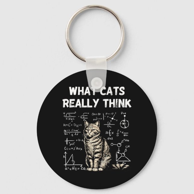 What Cats Think Smart Cat Science Nerd Humour Key Ring (Front)