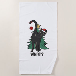 What? Christmas Black Cat Holiday Design Beach Towel