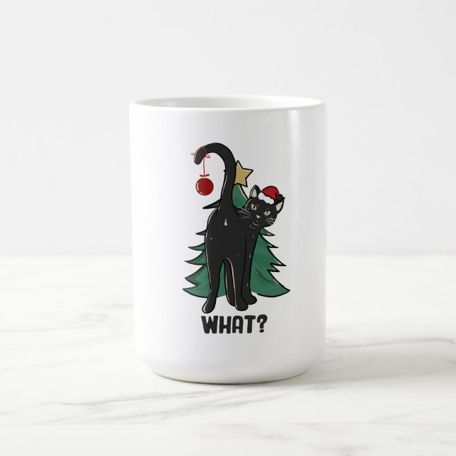 What? Christmas Black Cat Holiday Design Coffee Mug (Center)