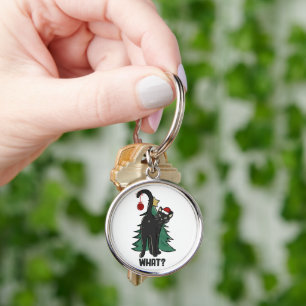 What? Christmas Black Cat Holiday Design Key Ring