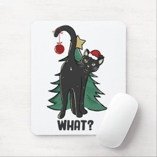 What? Christmas Black Cat Holiday Design Mouse Pad