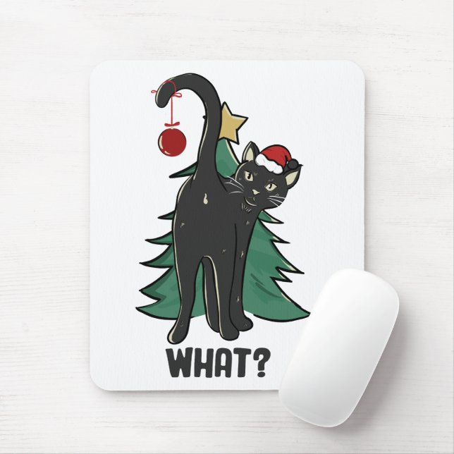 What? Christmas Black Cat Holiday Design Mouse Pad (With Mouse)