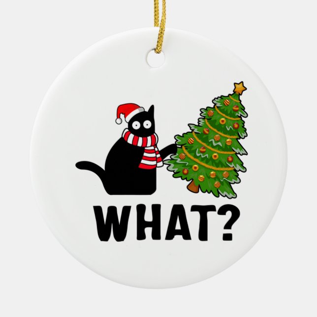 What Christmas Tree Funny Black Cat Ceramic Tree Decoration (Front)
