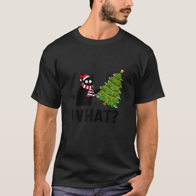 What Christmas Tree Funny Black Cat T-Shirt (Front)