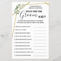 What did Groom Say Greenery Gold Shower game card
