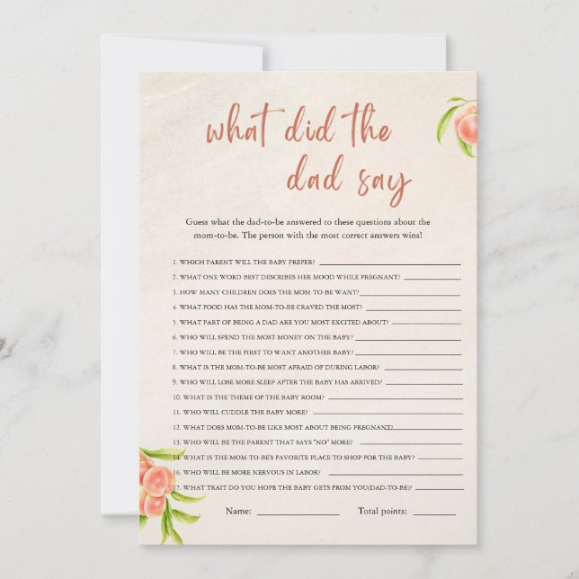 What Did the Dad Say Baby Shower Game Card (Front)