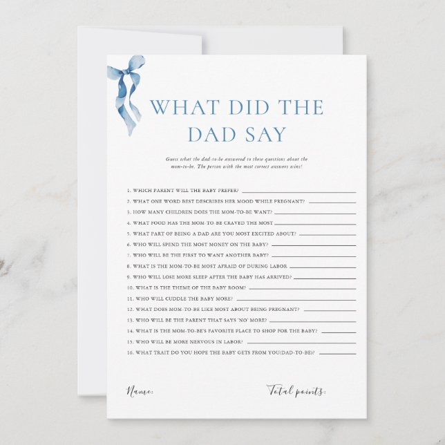 What Did the Dad Say Pastel Blue Bow Baby Shower  Invitation (Front)
