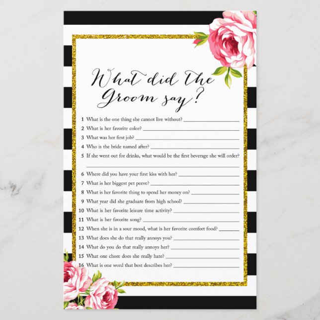 What Did the Groom Say - Bridal Shower Game (Front)