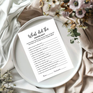 What did the groom say bridal shower Game card