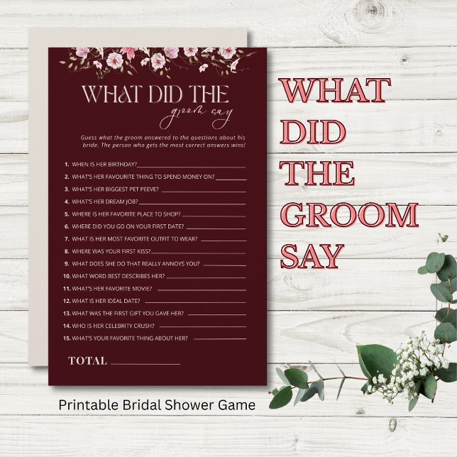 What Did the Groom Say BridalShower Game, Burgundy (Creator Uploaded)