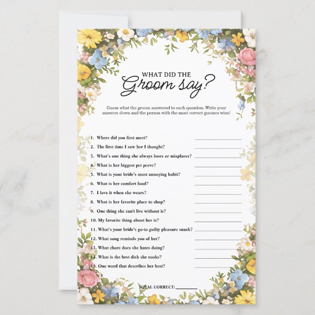  What Did the Groom Say Tea Party Bridal Game (Front)