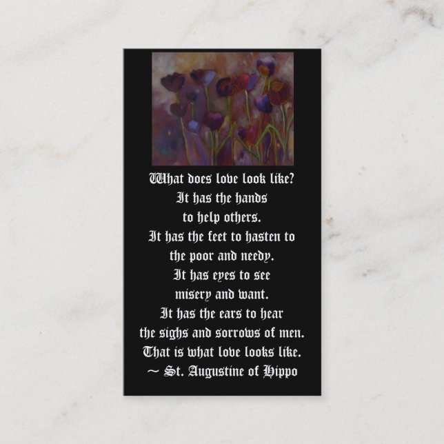 "What does love look like?" ~ St. Augustine Business Card (Front)