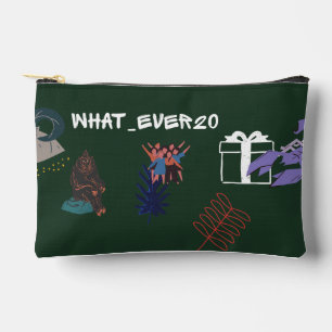 WHAT_EVER20 Illustrated Zippered Pouch – Dark Gree