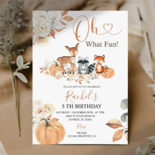What Fun Fall Woodland Pumpkin Birthday  Invitation