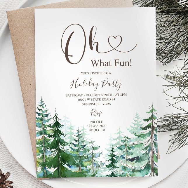 What Fun Pine Trees Greenery Holiday Party Invitation (Creator Uploaded)