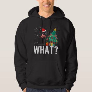What Funny Black Cat Pushing Christmas Tree Over X Hoodie