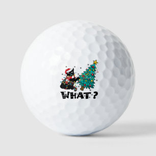 WHAT Funny Black Cat Santa Pushing Christmas Tree  Golf Balls
