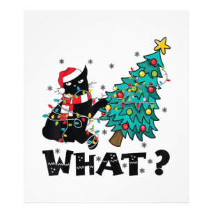 WHAT Funny Black Cat Santa Pushing Christmas Tree  Photo Print