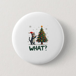What Funny Cat Pushing Christmas Tree Over Cat Xma 6 Cm Round Badge