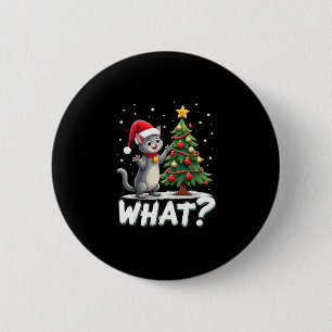 What Funny Cat Pushing Christmas Tree Over Cat Xma 6 Cm Round Badge