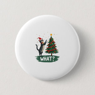 What Funny Cat Pushing Christmas Tree Over Cat Xma 6 Cm Round Badge