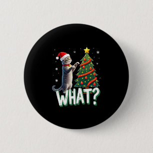 What Funny Cat Pushing Christmas Tree Over Cat Xma 6 Cm Round Badge