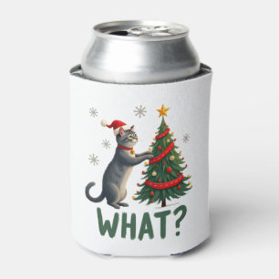 What Funny Cat Pushing Christmas Tree Over Cat Xma Can Cooler