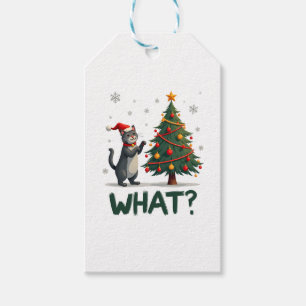 What Funny Cat Pushing Christmas Tree Over Cat Xma Gift Tags