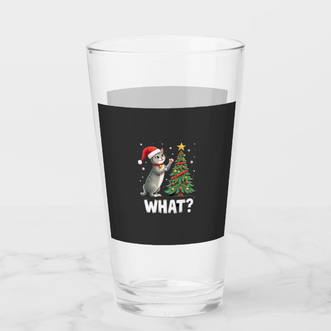 What Funny Cat Pushing Christmas Tree Over Cat Xma Glass (Front)