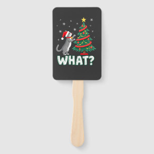 What Funny Cat Pushing Christmas Tree Over Cat Xma Hand Fan