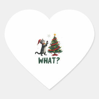 What Funny Cat Pushing Christmas Tree Over Cat Xma Heart Sticker