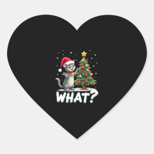 What Funny Cat Pushing Christmas Tree Over Cat Xma Heart Sticker