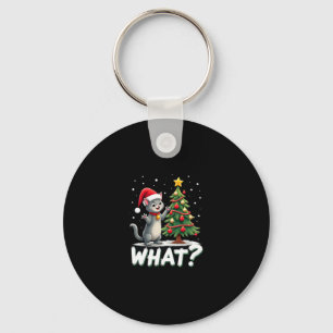 What Funny Cat Pushing Christmas Tree Over Cat Xma Key Ring