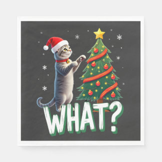 What Funny Cat Pushing Christmas Tree Over Cat Xma Napkin