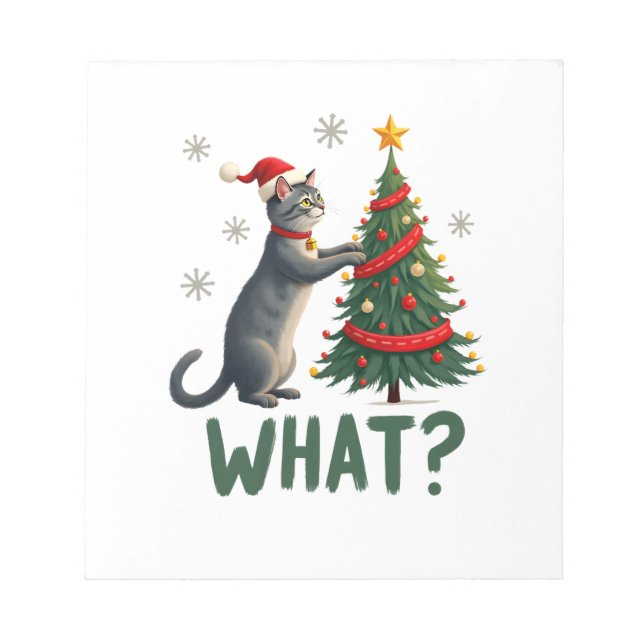 What Funny Cat Pushing Christmas Tree Over Cat Xma Notepad (Front)