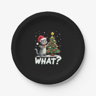 What Funny Cat Pushing Christmas Tree Over Cat Xma Paper Plate