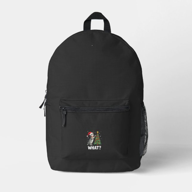 What Funny Cat Pushing Christmas Tree Over Cat Xma Printed Backpack (Front)
