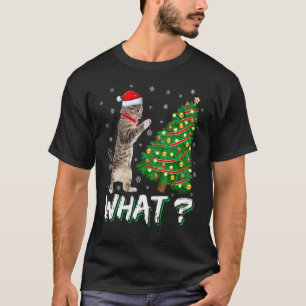 What Funny Cat Pushing Christmas Tree Over Cat Xma T-Shirt