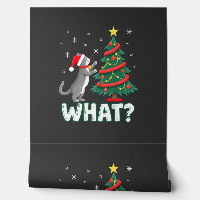 What Funny Cat Pushing Christmas Tree Over Cat Xma Wallpaper (Unrolling)