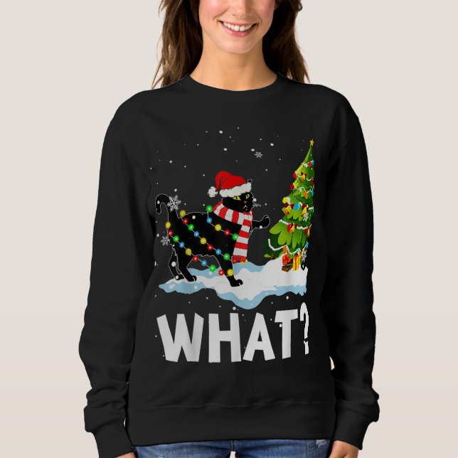 What Funny Santa Cat Pushing Christmas Tree Xmas L Sweatshirt (Front)