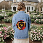 What God Has Put Together Wedding Blue Jean Jacket<br><div class="desc">Very lovely wedding jacket with a printed image of an acrylic painting. This jacket has two wedding gold bands inside a heart-shaped design with a red rose.</div>