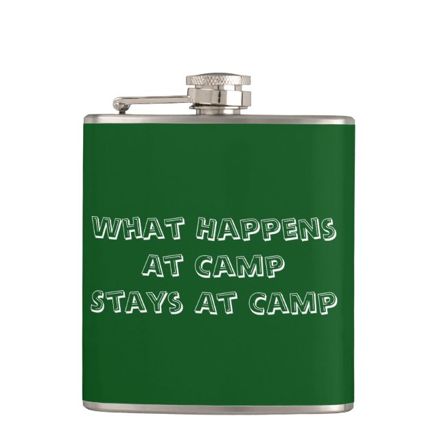 What happens at camp stays at camp hip flask (Front)