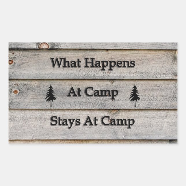 What happens at camp stays at camp rectangular sticker (Front)