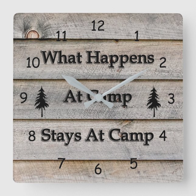 What happens at camp stays at camp square wall clock (Front)
