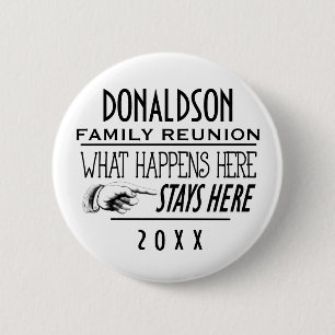 What Happens Here Fun Family Reunion Gift 6 Cm Round Badge