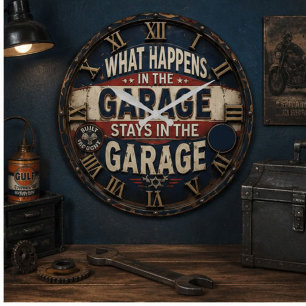 What Happens in the Garage Stays in the Garage Large Clock